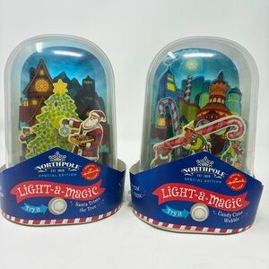 Hallmark Light-a-Magic Set Santa‎ Trims Tree & Candy Cane Wobble (2014) Working